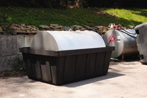 Eagle - 635 Gal Sump, 10,000 Lb Capacity, 1 Drum, Polyethylene Spill Deck or Pallet - 88" Long x 62" Wide x 33" High, Black, Drain Included, Horizontal, 1 Tank Drum Configuration - Apex Tool & Supply