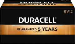 Duracell - Size 9V, Alkaline, 12 Pack, Standard Battery - 9 Volts, Snap Terminal, 6LR61, ANSI 1604A Regulated - Apex Tool & Supply