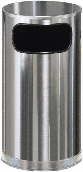Rubbermaid - 12 Gal Silver Round Decorative Waste Receptacle With Top - Steel, 28" High - Apex Tool & Supply