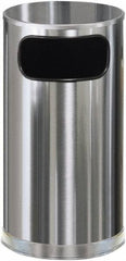 Rubbermaid - 12 Gal Silver Round Decorative Waste Receptacle With Top - Steel, 28" High - Apex Tool & Supply