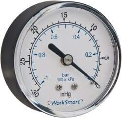 Value Collection - 1-1/2" Dial, 1/8 Thread, 30-0-30 Scale Range, Pressure Gauge - Center Back Connection Mount, Accurate to 3-2-3% of Scale - Apex Tool & Supply
