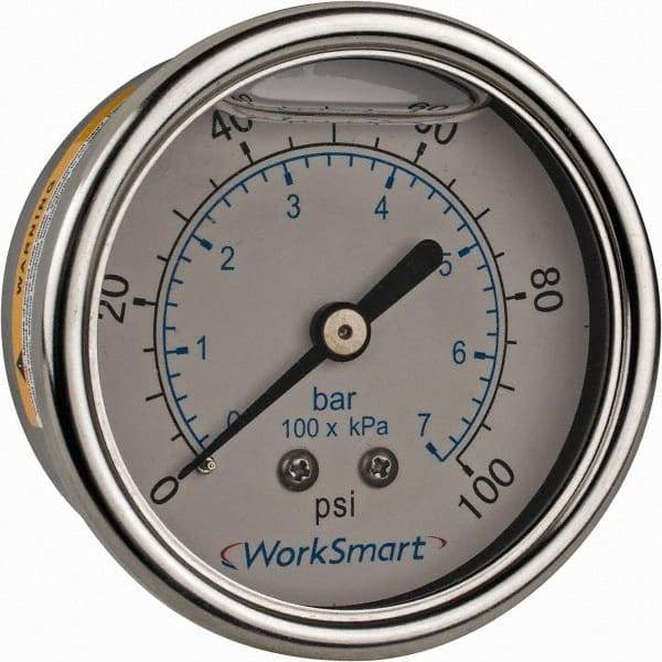 Value Collection - 2-1/2" Dial, 1/4 Thread, 0-100 Scale Range, Pressure Gauge - Center Back Connection Mount, Accurate to 3-2-3% of Scale - Apex Tool & Supply