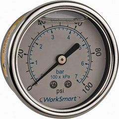 Value Collection - 2-1/2" Dial, 1/4 Thread, 0-100 Scale Range, Pressure Gauge - Center Back Connection Mount, Accurate to 3-2-3% of Scale - Apex Tool & Supply