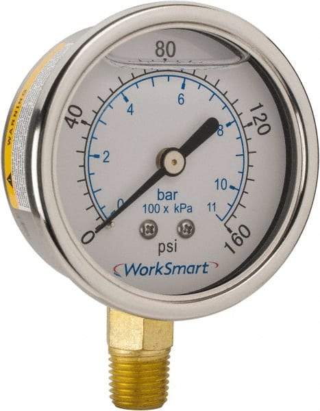 Value Collection - 2-1/2" Dial, 1/4 Thread, 0-160 Scale Range, Pressure Gauge - Lower Connection Mount, Accurate to 3-2-3% of Scale - Apex Tool & Supply