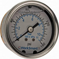 Value Collection - 2" Dial, 1/4 Thread, 0-160 Scale Range, Pressure Gauge - Center Back Connection Mount, Accurate to 3-2-3% of Scale - Apex Tool & Supply