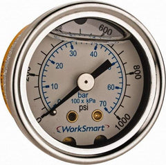 Value Collection - 1-1/2" Dial, 1/8 Thread, 0-1,000 Scale Range, Pressure Gauge - Center Back Connection Mount, Accurate to 3-2-3% of Scale - Apex Tool & Supply