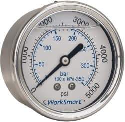 Value Collection - 2-1/2" Dial, 1/4 Thread, 0-600 Scale Range, Pressure Gauge - Center Back Connection Mount, Accurate to 3-2-3% of Scale - Apex Tool & Supply