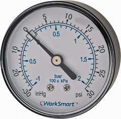 Value Collection - 2-1/2" Dial, 1/4 Thread, 30-0-30 Scale Range, Pressure Gauge - Center Back Connection Mount, Accurate to 3-2-3% of Scale - Apex Tool & Supply