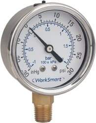 Value Collection - 1-1/2" Dial, 1/8 Thread, 0-3,000 Scale Range, Pressure Gauge - Lower Connection Mount, Accurate to 3-2-3% of Scale - Apex Tool & Supply