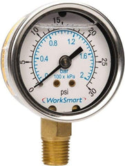 Value Collection - 2" Dial, 1/4 Thread, 0-30 Scale Range, Pressure Gauge - Lower Connection Mount, Accurate to 3-2-3% of Scale - Apex Tool & Supply
