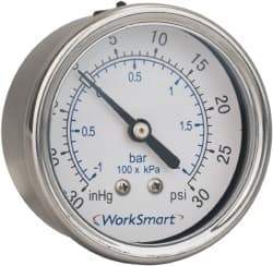 Value Collection - 2-1/2" Dial, 1/4 Thread, 30-0 Scale Range, Pressure Gauge - Center Back Connection Mount, Accurate to 3-2-3% of Scale - Apex Tool & Supply