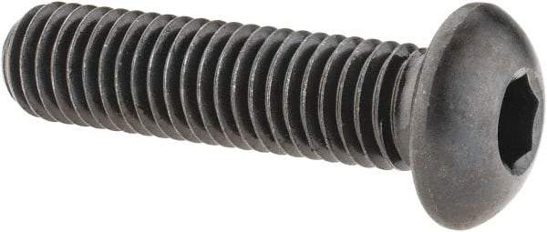 Made in USA - 1/2-13 UNC Hex Socket Drive, Button Screw - Alloy Steel, Black Oxide Finish, Fully Threaded, 2" Length Under Head - Apex Tool & Supply