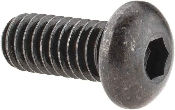 Made in USA - 5/16-18 UNC Hex Socket Drive, Button Screw - Alloy Steel, Black Oxide Finish, Fully Threaded, 3/4" Length Under Head - Apex Tool & Supply