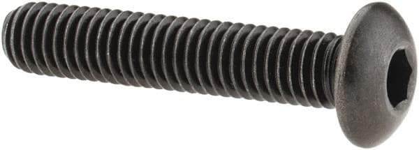 Made in USA - #10-32 UNF Hex Socket Drive, Button Screw - Alloy Steel, Black Oxide Finish, Fully Threaded, 1" Length Under Head - Apex Tool & Supply