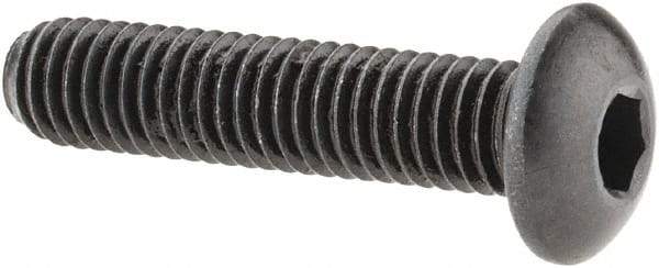 Made in USA - #10-32 UNF Hex Socket Drive, Button Screw - Alloy Steel, Black Oxide Finish, Fully Threaded, 7/8" Length Under Head - Apex Tool & Supply
