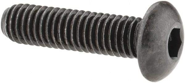 Made in USA - #10-32 UNF Hex Socket Drive, Button Screw - Alloy Steel, Black Oxide Finish, Fully Threaded, 3/4" Length Under Head - Apex Tool & Supply