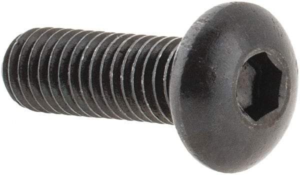 Made in USA - #10-32 UNF Hex Socket Drive, Button Screw - Alloy Steel, Black Oxide Finish, Fully Threaded, 5/8" Length Under Head - Apex Tool & Supply
