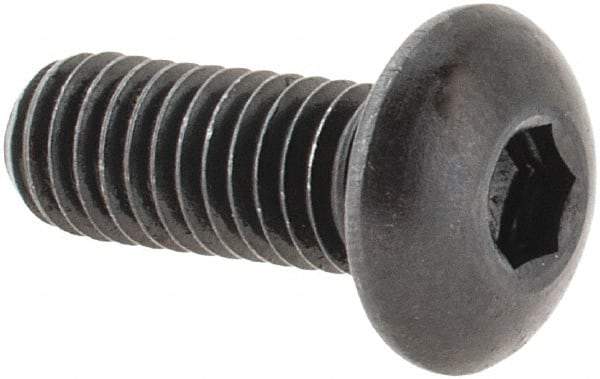 Made in USA - #10-32 UNF Hex Socket Drive, Button Screw - Alloy Steel, Black Oxide Finish, Fully Threaded, 1/2" Length Under Head - Apex Tool & Supply
