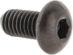 Made in USA - #10-32 UNF Hex Socket Drive, Button Screw - Alloy Steel, Black Oxide Finish, Fully Threaded, 3/8" Length Under Head - Apex Tool & Supply