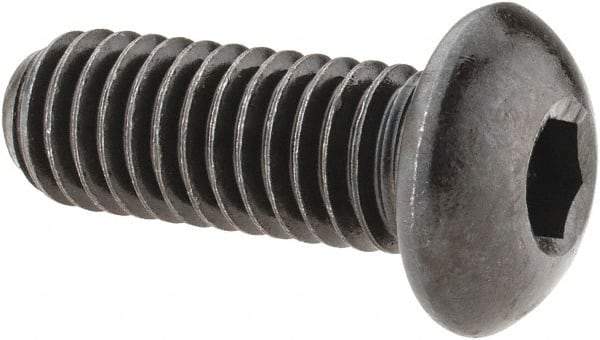 Made in USA - 3/8-16 UNC Hex Socket Drive, Button Screw - Alloy Steel, Black Oxide Finish, Fully Threaded, 1" Length Under Head - Apex Tool & Supply