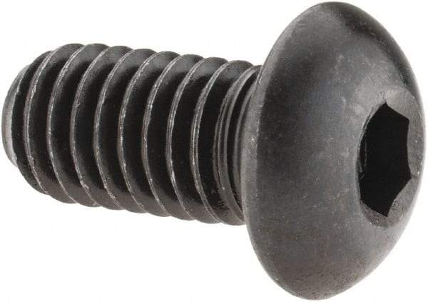 Made in USA - 3/8-16 UNC Hex Socket Drive, Button Screw - Alloy Steel, Black Oxide Finish, Fully Threaded, 3/4" Length Under Head - Apex Tool & Supply