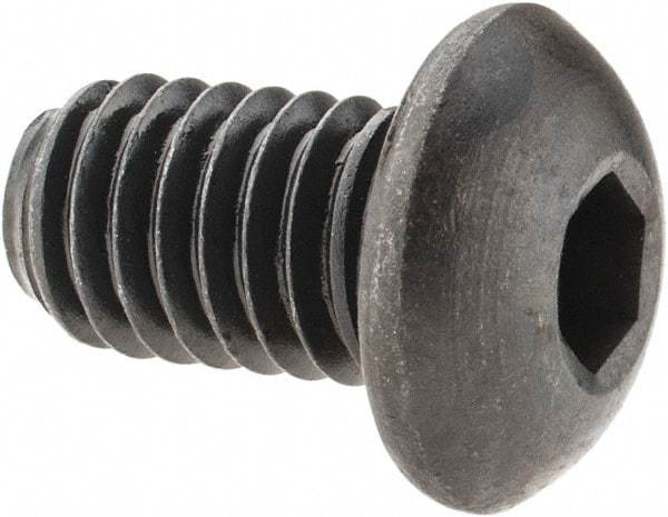 Made in USA - 3/8-16 UNC Hex Socket Drive, Button Screw - Alloy Steel, Black Oxide Finish, Fully Threaded, 5/8" Length Under Head - Apex Tool & Supply