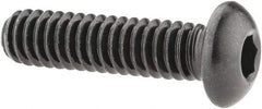 Made in USA - 1/4-20 UNC Hex Socket Drive, Button Screw - Alloy Steel, Black Oxide Finish, Fully Threaded, 1" Length Under Head - Apex Tool & Supply