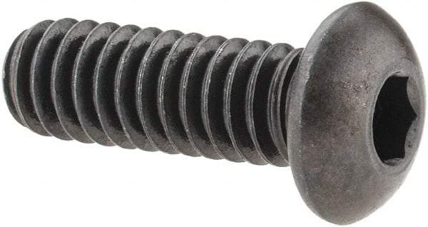 Made in USA - 1/4-20 UNC Hex Socket Drive, Button Screw - Alloy Steel, Black Oxide Finish, Fully Threaded, 3/4" Length Under Head - Apex Tool & Supply