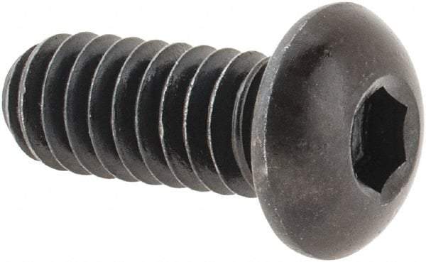 Made in USA - 1/4-20 UNC Hex Socket Drive, Button Screw - Alloy Steel, Black Oxide Finish, Fully Threaded, 5/8" Length Under Head - Apex Tool & Supply