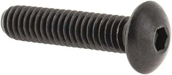 Made in USA - #8-32 UNC Hex Socket Drive, Button Screw - Alloy Steel, Black Oxide Finish, Fully Threaded, 3/4" Length Under Head - Apex Tool & Supply