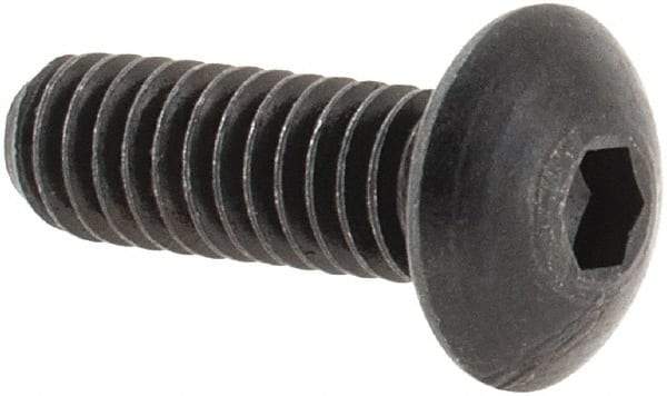 Made in USA - #8-32 UNC Hex Socket Drive, Button Screw - Alloy Steel, Black Oxide Finish, Fully Threaded, 1/2" Length Under Head - Apex Tool & Supply