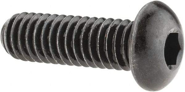 Made in USA - 5/16-18 UNC Hex Socket Drive, Button Screw - Alloy Steel, Black Oxide Finish, Fully Threaded, 1" Length Under Head - Apex Tool & Supply