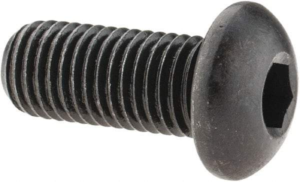 Made in USA - 5/16-24 UNF Hex Socket Drive, Button Screw - Alloy Steel, Black Oxide Finish, Fully Threaded, 3/4" Length Under Head - Apex Tool & Supply