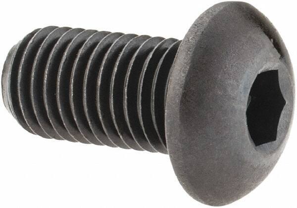 Made in USA - 5/16-24 UNF Hex Socket Drive, Button Screw - Alloy Steel, Black Oxide Finish, Fully Threaded, 5/8" Length Under Head - Apex Tool & Supply