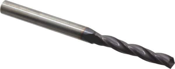 Accupro - #7 150° Solid Carbide Jobber Drill - AlTiN Finish, Spiral Flute, 3" OAL, Standard Point - Apex Tool & Supply
