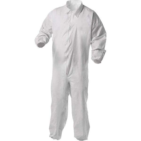 KleenGuard - Size L Film Laminate General Purpose Coveralls - White, Zipper Closure, Elastic Cuffs, Elastic Ankles, Serged Seams - Apex Tool & Supply