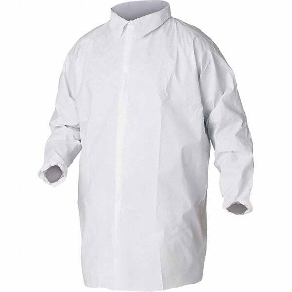 KleenGuard - Size XL White Lab Coat without Pockets - Microporous Film Laminate, Snap Front, Elastic Cuffs - Apex Tool & Supply