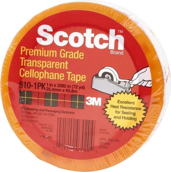 3M - 1" x 72 Yd Clear Rubber Adhesive Packaging Tape - PVC Film Backing, 2.3 mil Thick - Apex Tool & Supply
