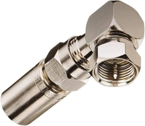 Ideal - 75 Ohm, Right Angle, Jack to Plug Coupler Twist On Coaxial Connector - Brass Body - Apex Tool & Supply