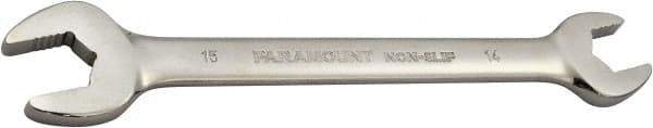 Paramount - 14mm x 15mm Standard Open End Wrench - 7-9/32" OAL, Double End, Full Polish Finish, 15° Head Angle - Apex Tool & Supply
