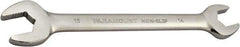 Paramount - 14mm x 15mm Standard Open End Wrench - 7-9/32" OAL, Double End, Full Polish Finish, 15° Head Angle - Apex Tool & Supply