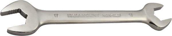 Paramount - 16mm x 17mm Standard Open End Wrench - 7-9/32" OAL, Double End, Full Polish Finish, 15° Head Angle - Apex Tool & Supply