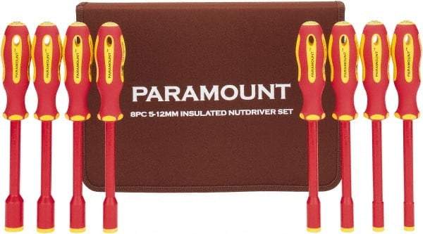 Paramount - 8 Piece 5 to 12mm Insulated Nutdriver Set - Solid Shaft, Ergonomic Handle - Apex Tool & Supply