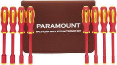 Paramount - 8 Piece 5 to 12mm Insulated Nutdriver Set - Solid Shaft, Ergonomic Handle - Apex Tool & Supply