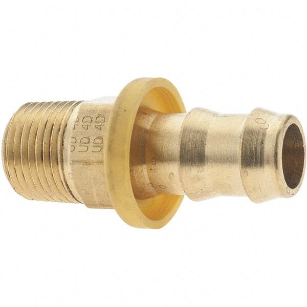 Parker - 1/2" ID 3/8-18 MNPTF Barbed Push On Male Fitting - Brass - Apex Tool & Supply