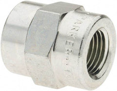 Parker - 1/8 Female Thread, Zinc Plated Steel Industrial Pipe Coupling - FNPTF, 6,000 psi - Apex Tool & Supply