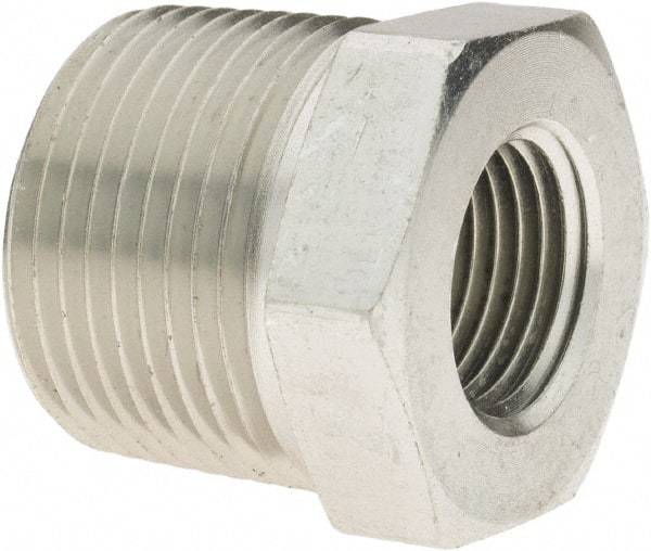 Parker - 1 Male Thread x 1/2 Female Thread, Zinc Plated Steel Industrial Pipe Hex Bushing - MNPTF x FNPTF, 4,500 psi - Apex Tool & Supply
