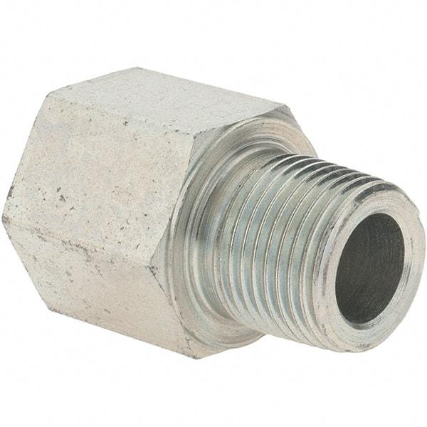 Parker - 3/8-18 Male Thread x 3/8-19 Female Thread, Steel Industrial Pipe Adapter - BSPT x NPT/NPTF, 6,000 psi - Apex Tool & Supply
