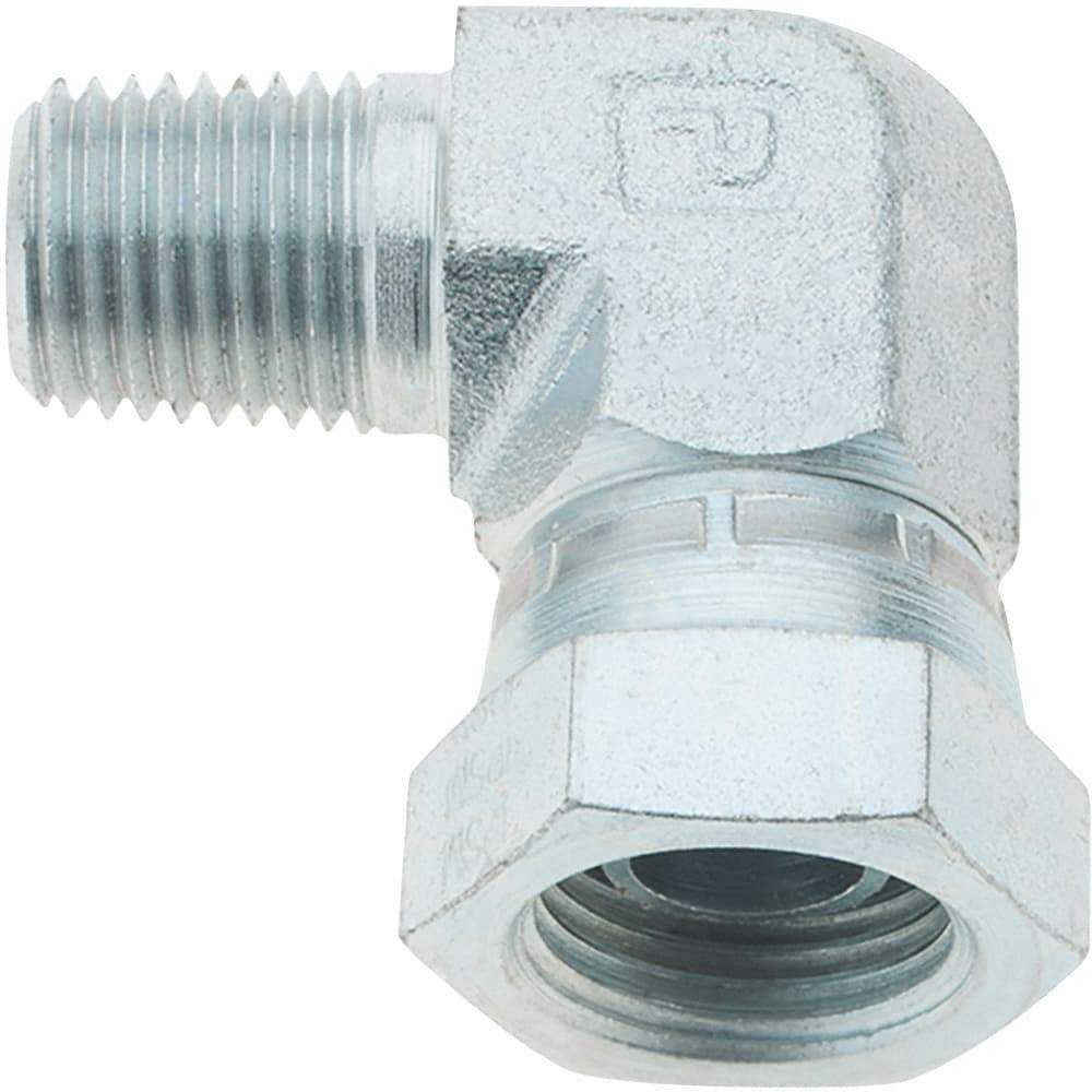 Parker - 1/4-18 Male NPTF Steel Hydraulic Hose Swivel - 6,000 psi, -6 Hose Size, 3/8" Hose Diam - Apex Tool & Supply