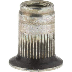 Value Collection - M4x0.70, 6.73mm Insert Diam, 10.67mm OAL, Knurled Body Open End Threaded Insert - 6.75mm Hole Diam, 9.91mm Head Diam, 1008/1010 Steel, Clear Protective Coating & Zinc Yellow Dichromate Finish - Apex Tool & Supply